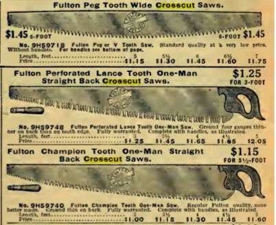 Black-and-white ads with an image of a saw, a dollar price in the single-digits, and a bit of text.