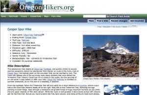An example of the Oregon Hikers Field Guide entry